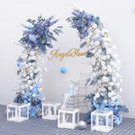 Arche décorative mariage fleurs artificielles bleu blanc vert feuillage classique festifextérieur