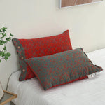taies d'oreiller coton fleur vintage bleu orange gris décoration lit non toxique écologique