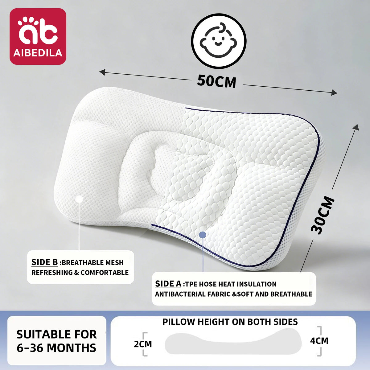 coussin bébé blanc bleu coton polyester dessin animé motifs géométriques contour arrondi ergonomique quatre