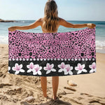 serviette plage imprimé léopard rose noir moderne polyester rectangle jacquard absorption rapide unique