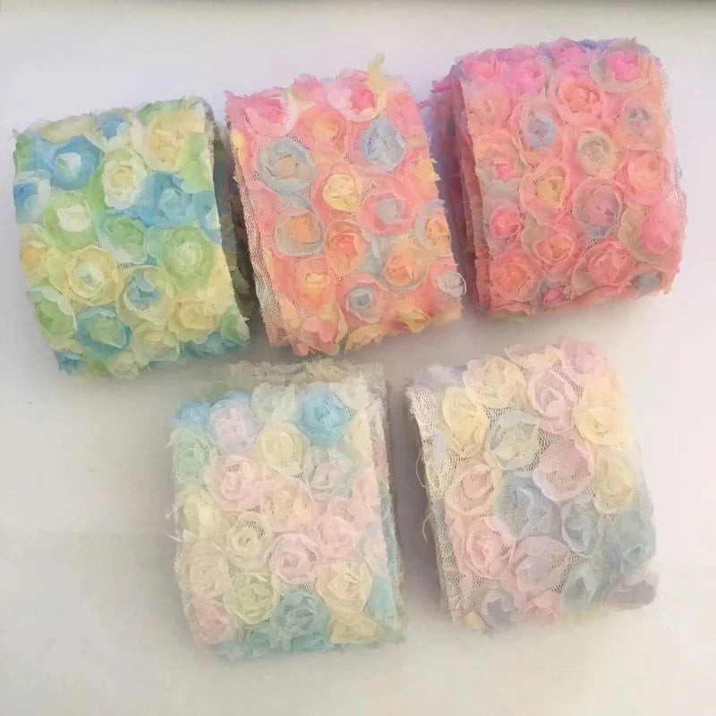 ruban polyester fleur rose bleu vert motif floral opacité décoratif fixation bricolage artisanat
