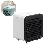 ventilateur portable moderne vert clair émettant air visible pastèque pamplemousse assise blanche minimaliste airflow