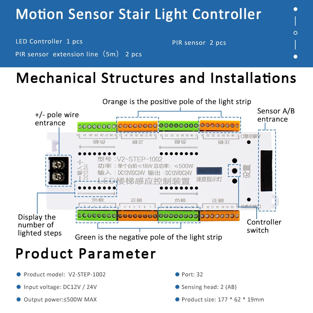 contrôleur d'éclairage led escalier détecteur mouvement 12v blanc chaud 500w perforé moderne