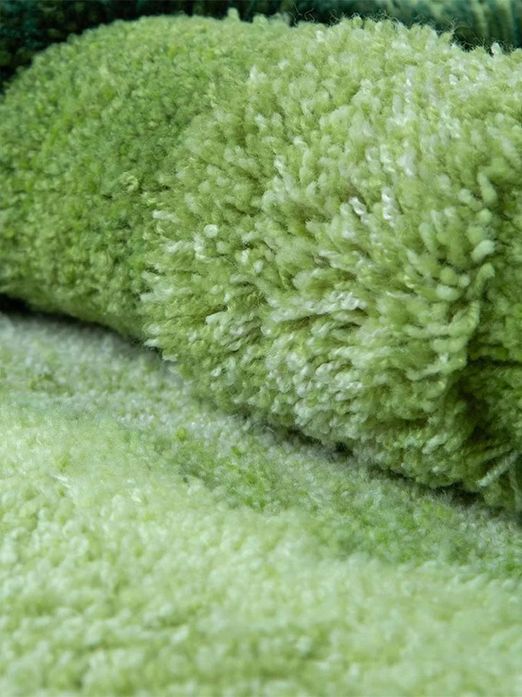 tapis rond laine verte moderne doux texture pelucheuse motif ondulé 100cm 130cm 150cm