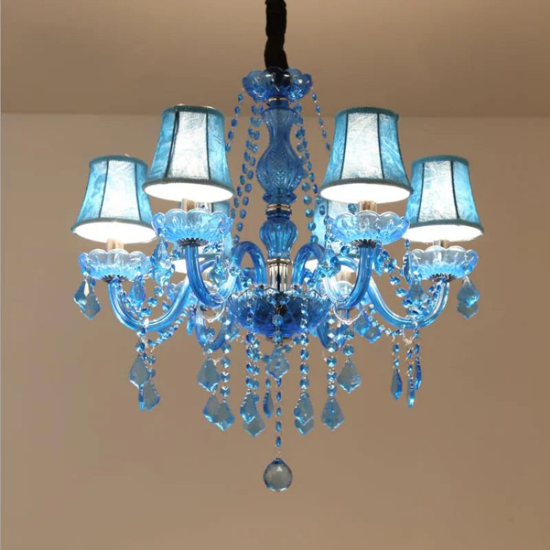 lustre classique bleu transparent pendeloques goutte forme led salon chambre