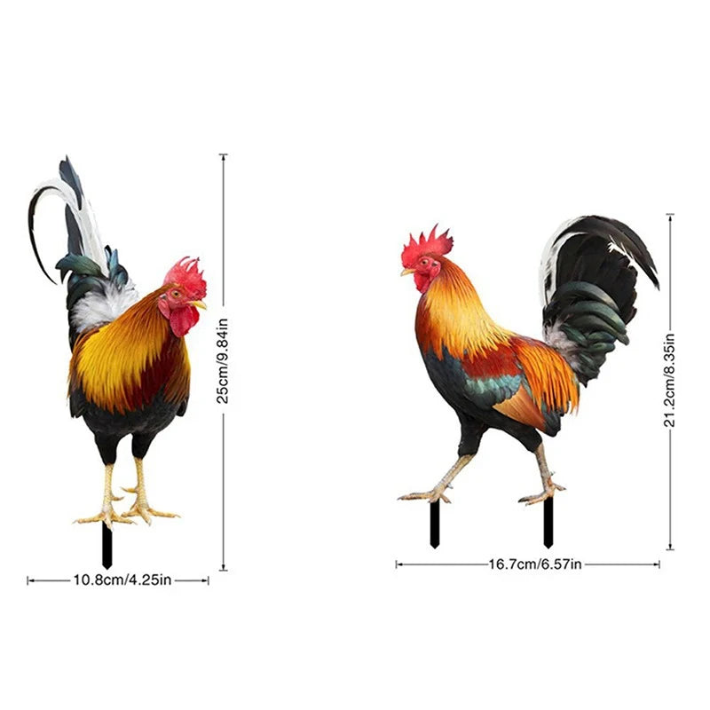 figurine coq deco jardin résistante intempéries rouge noir vert bleu plumeuses réaliste piquetextérieur patio