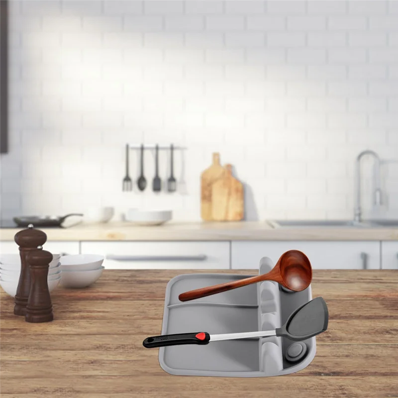 support vaisselle pliable gris moderne cuillère spatule couteau poignée rouge ustensiles cuisine