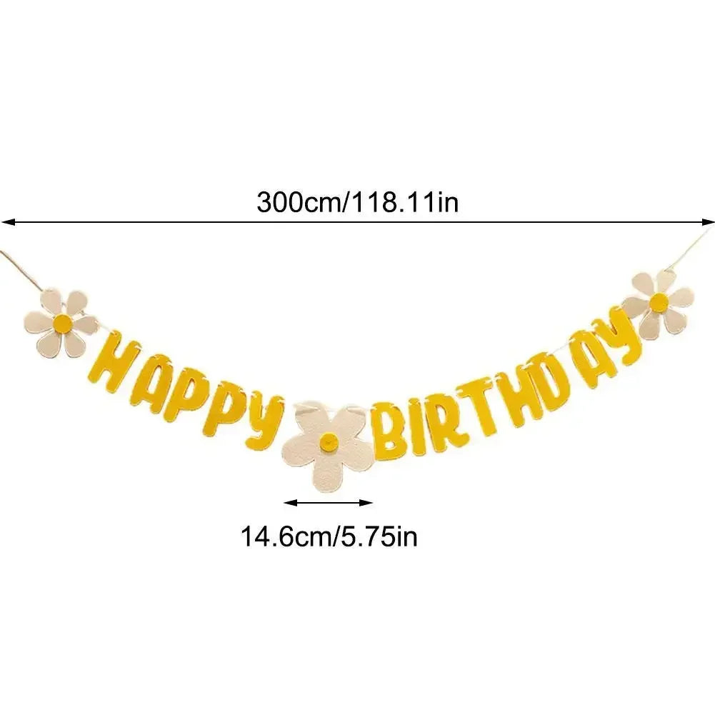 guirlande fête happy birthday fleurs blanches jaunes decoration anniversaire blanc opacité festive