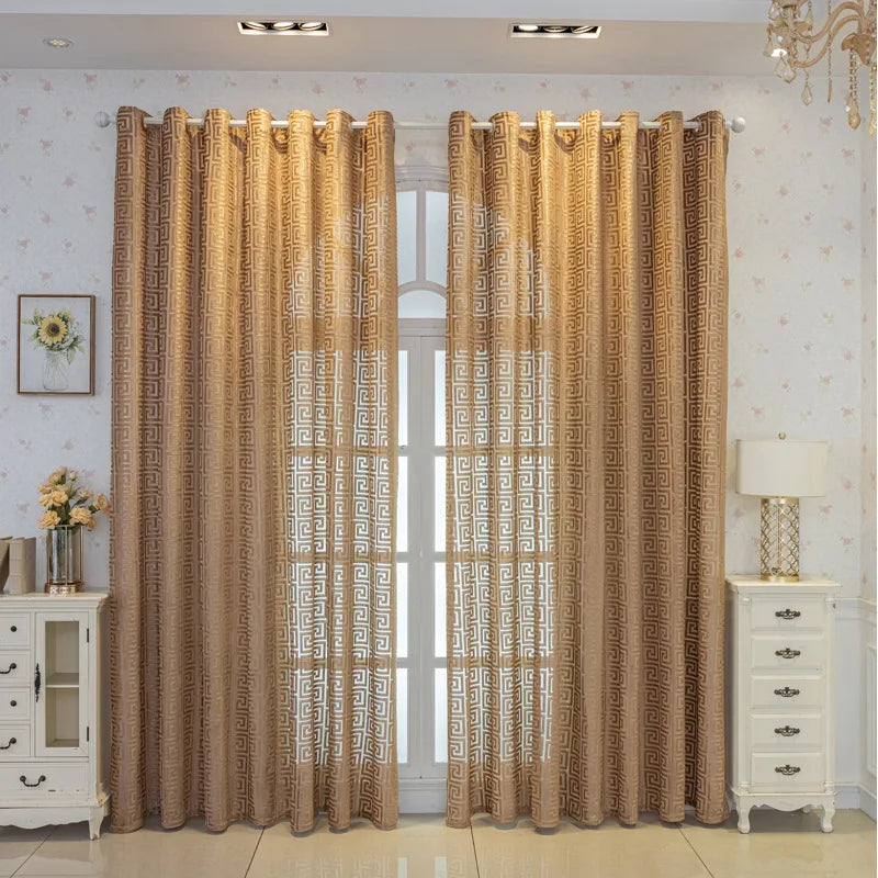 rideau polyester opaque classique beige clair foncé motif géométrique fenêtre plateextérieur haute qualité farmhouse