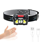 lampe frontale led rechargeable noir rouge camping chasse pêche étanche double interrupteur adjustable moderne