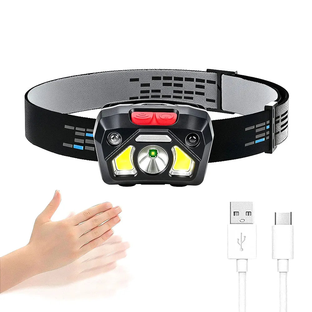 lampe frontale led rechargeable noir rouge camping chasse pêche étanche double interrupteur adjustable moderne