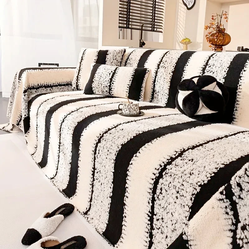 couverture canapé polyestère noir blanc rayures moderne oreillers decoratifs salon decoration