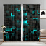 rideau moderne pièces cubes 3d noir bleu turquois polyester chambre salon