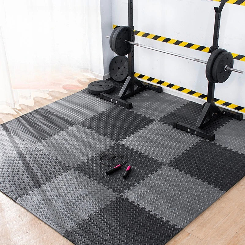 tapis sol noir texture géométrique moderne 10mm épaisseur pvc antidérapant 16 pièces