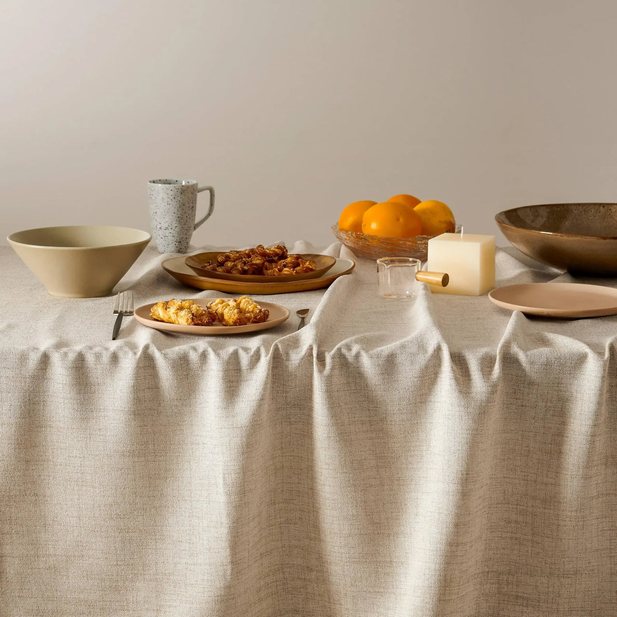 nappe rectangulaire bohème lin lavable table manger rustique plis texture neutre été automne fête