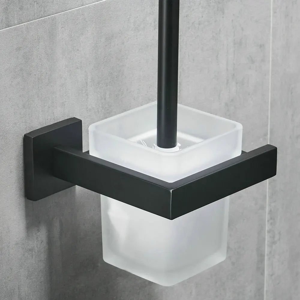 brosse wc acier inoxydable noir moderne porte brosse mural salle bain bac detergent fixation