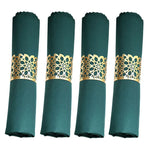 serviettes pliées motif géométrique clips métalliques mariage anniversaire décoration table vert blanc bleu jaune