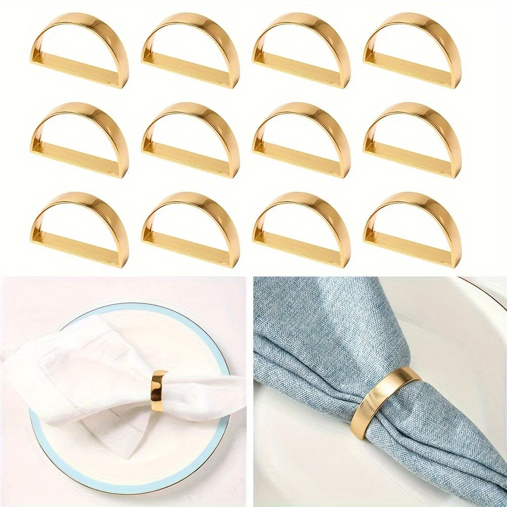 anneaux serviette dorés 12 pièces lisses brillants moderne élégants adhésifs table
