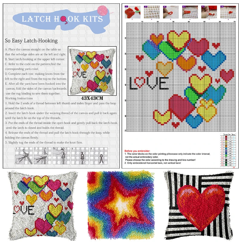 tapis broderie lion agneau coussin coeurs pelotes laine grille instructions débutant