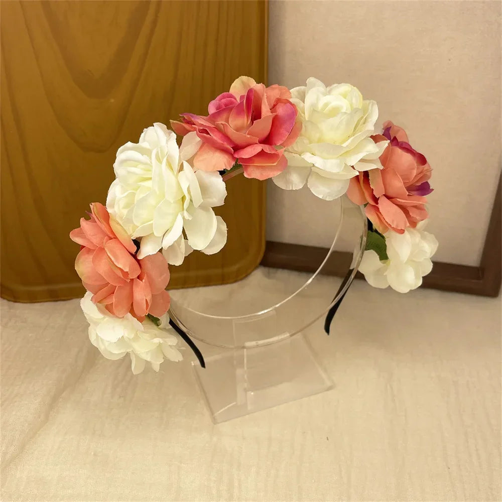 couronne fleurs artificielles bohème rouge rose blanche violette cheveux décoration mariage anniversaireintérieur