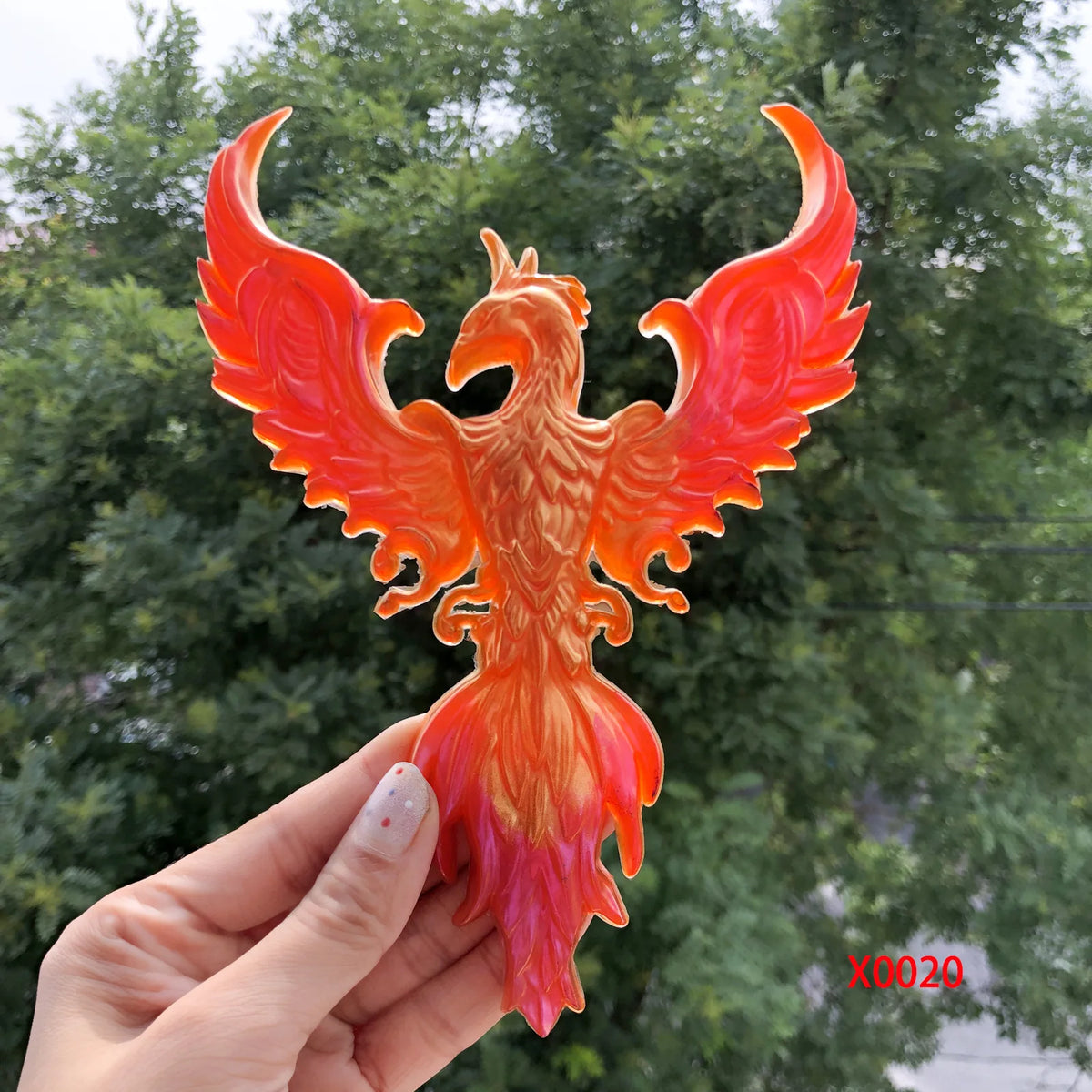 sculpture phoenix blanc or rouge relief brillant artisanal silicone