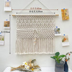 tapisserie macramé blanche motifs géométriques franges boho chic crochets bois