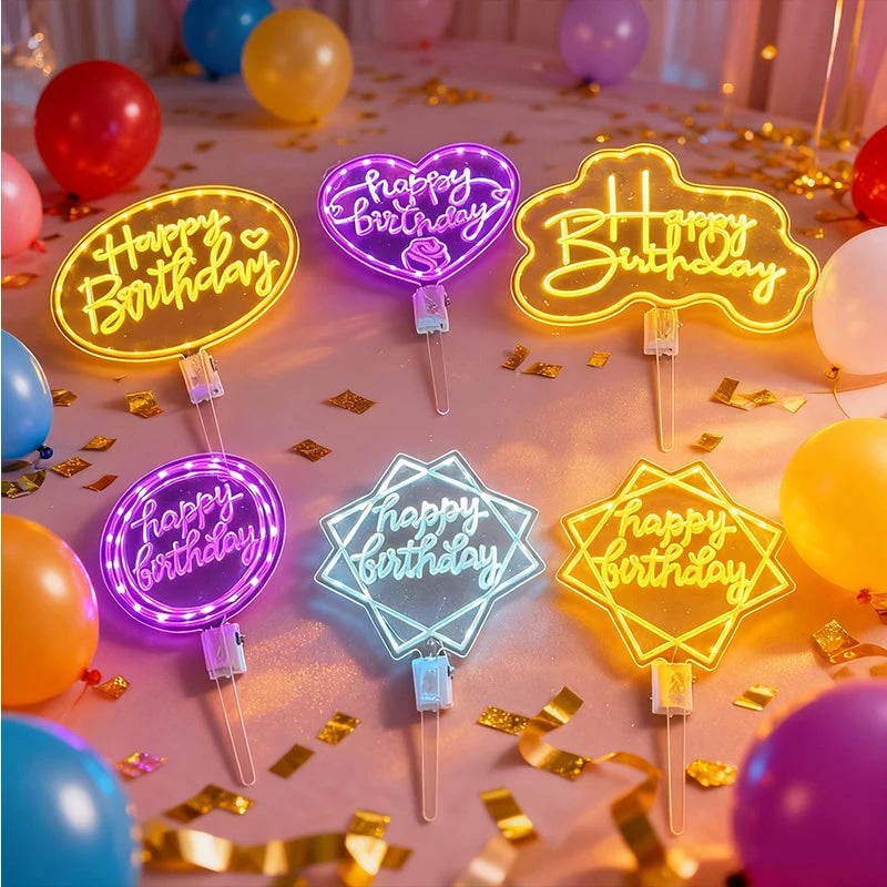 décoration gâteau happy birthday acrylique transparente clips moderne fête anniversaire lettres lumineuses