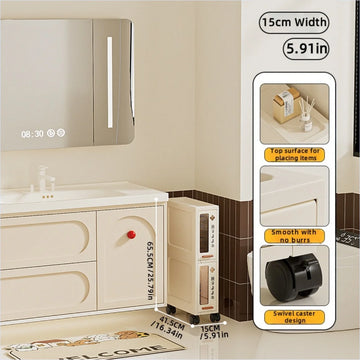rangement mobile meuble beige compartiments tiroirs moderne minimaliste roulettes salon cuisine chambre