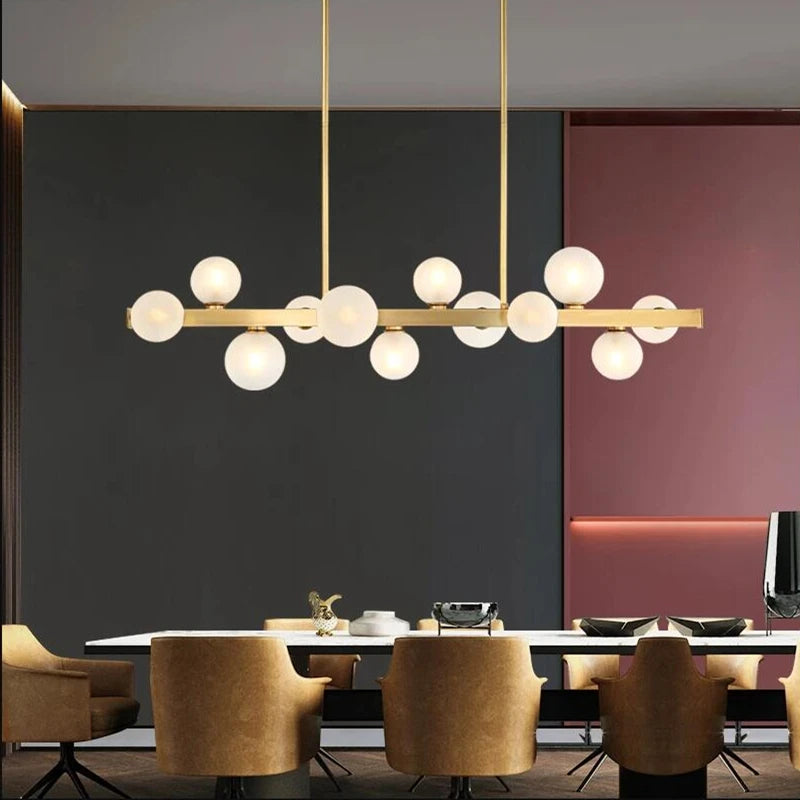 suspension lumineuse moderne boules translucides or blanc ampoules led 12 têtes cuivre