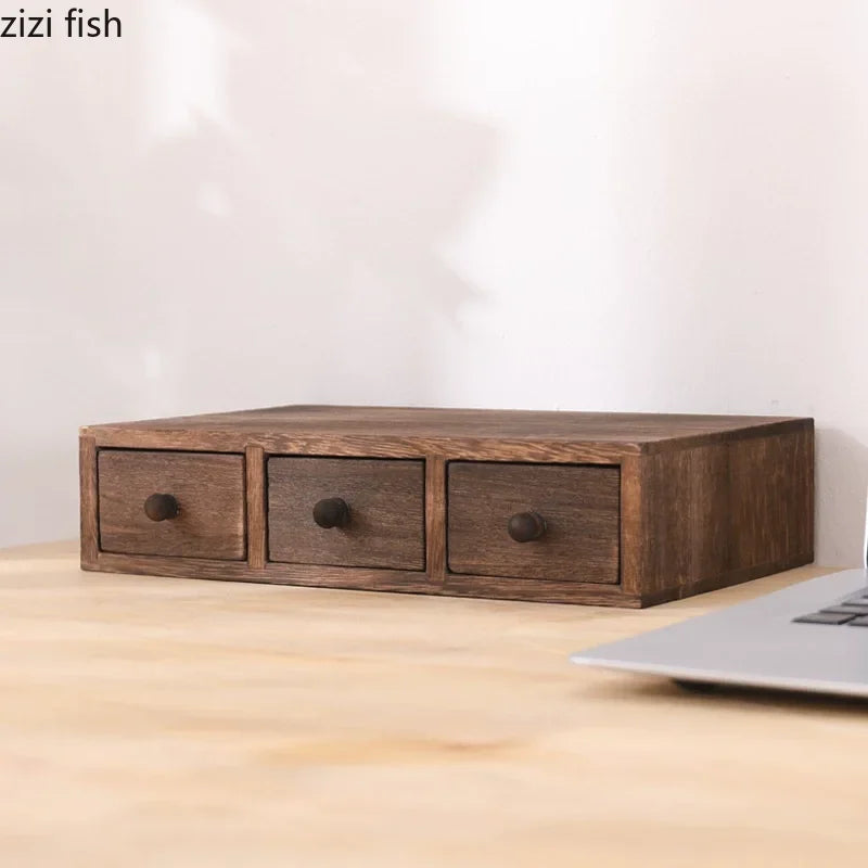 boîte bijoux bois marron rustique tiroirs poignées rangement accessoires maquillage organisation moderne