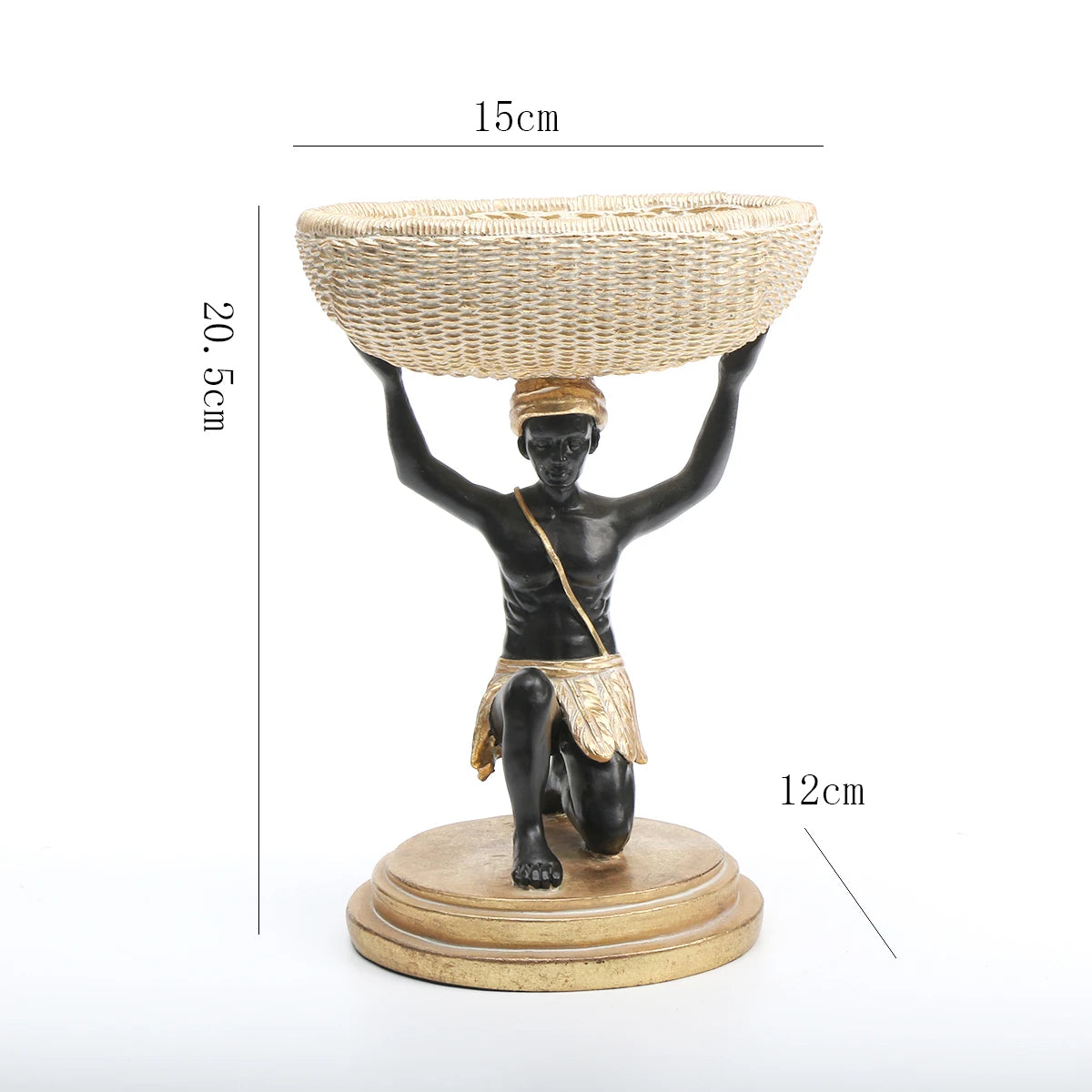 statue homme africain panier tressé blanches décoration or noir tribale résine