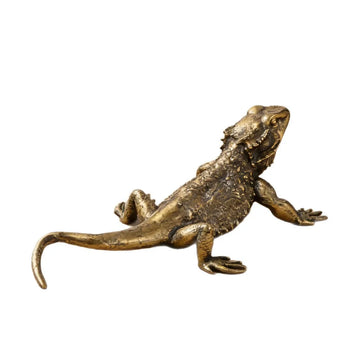 statuette lézard doré bronze texture reptile réaliste décoration intérieure environnement naturel