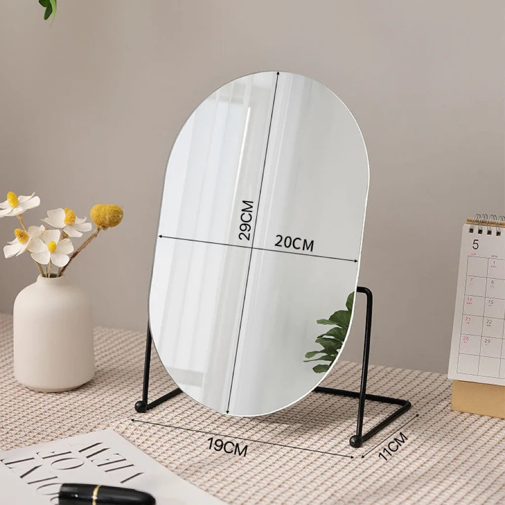 miroir maquillage argenté moderne portable ovale pouces pieds solides aluminium lisse salon chambre bain