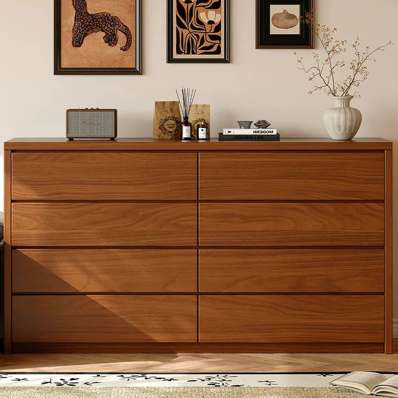 commode tiroirs chêne foncé grain naturel moderne tiroirs rangement salon minimaliste
