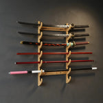 support mur épées sabres katanas japonais traditionnels deco épingle bois clips marronclair