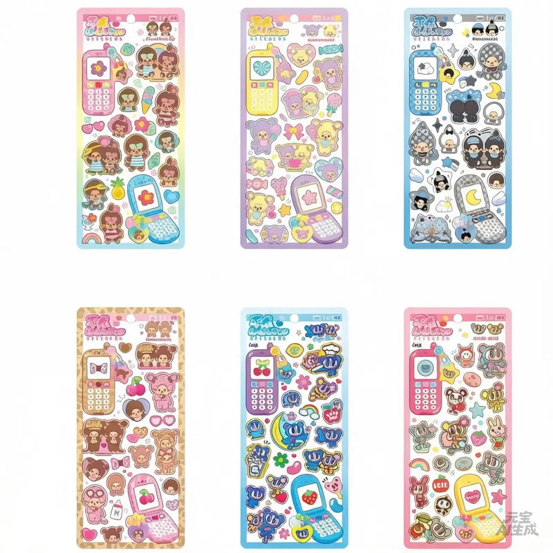 sticker kawaii 3d dessins animés motifs floraux adhésifs mignons collection mixte téléphone artisanal