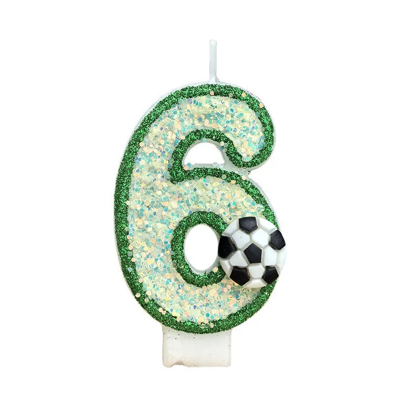 bougies numériques forme chiffres paillettes dorées football vert blanc or festive decoration anniversaire sportive