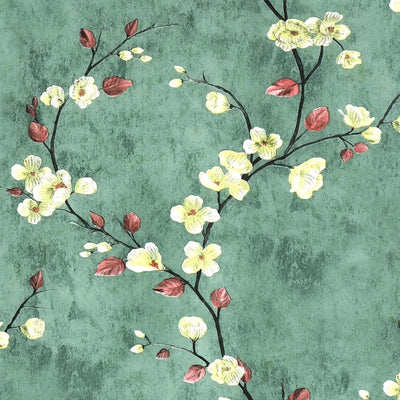 Papier peint floral vert autocollant sur mur de chambre
