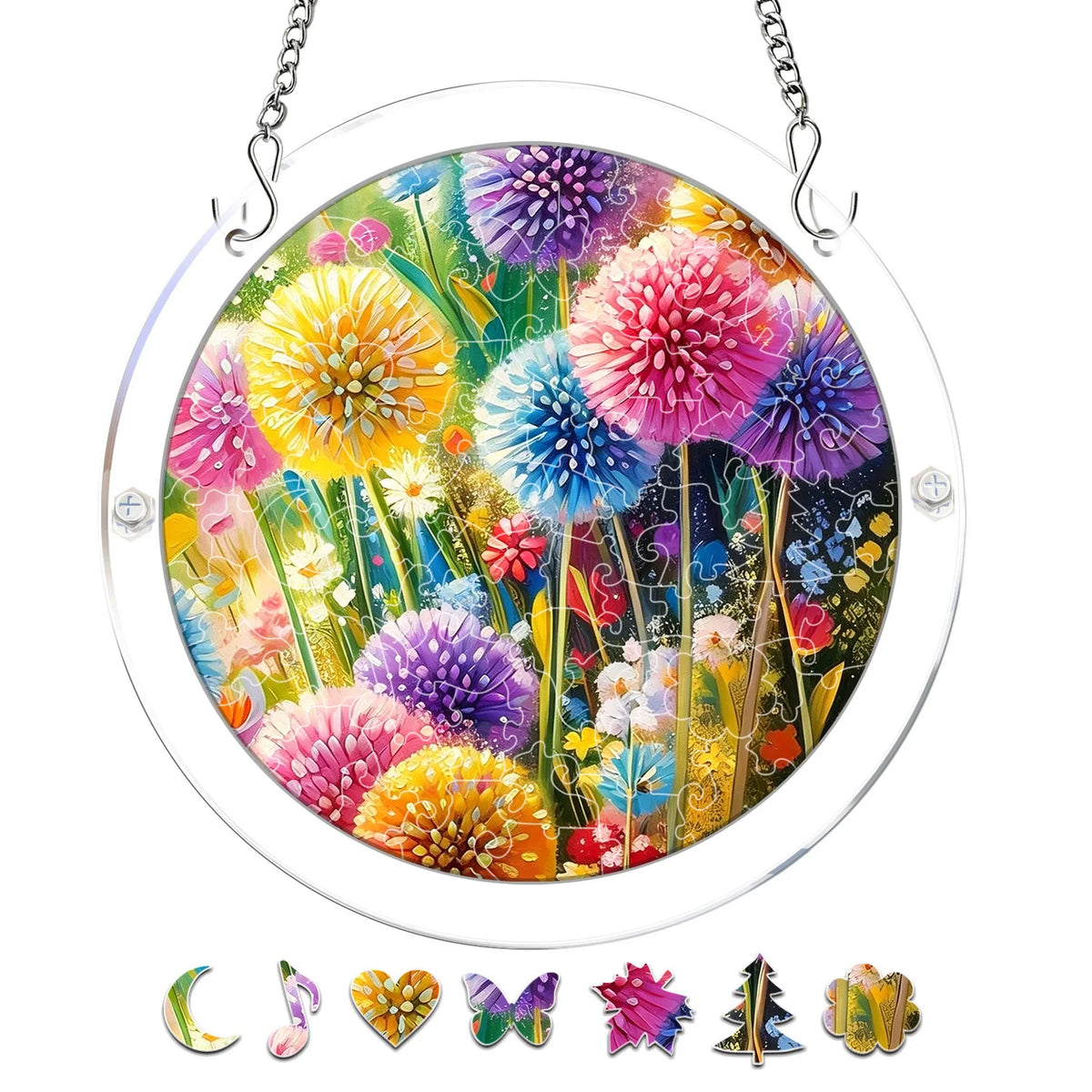 puzzle circulaire multicolore fleurs art floral clips métalliquesintérieur décoration suspendue motifs floraux