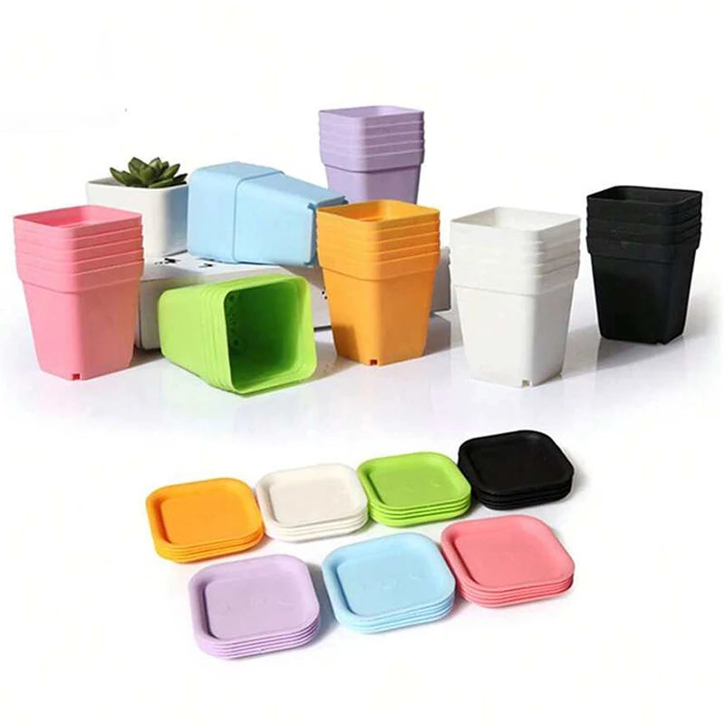 pots fleurs plastique rouge vert jaune bleu blanc noir modernes assiettes base