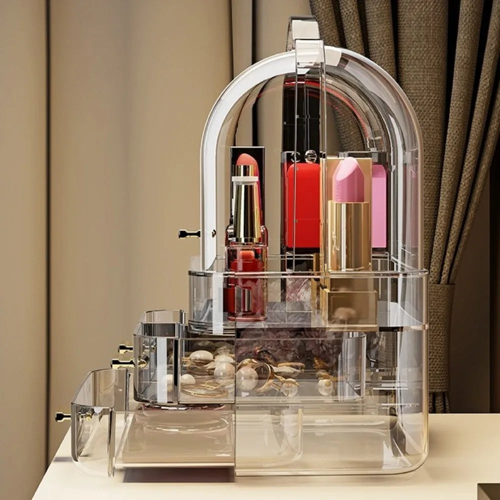boîte rangement maquillage transparent moderne élégante haute capacité multiple compartiments poignée supérieure lips vernis