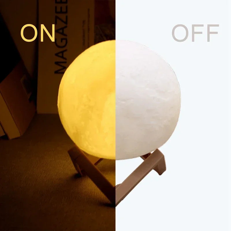 veilleuse lune led blanc moderne support bois chambre enfants lumière douce