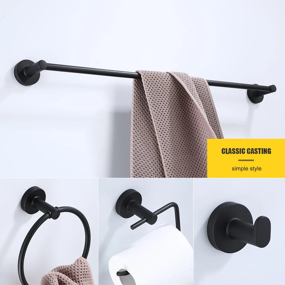 accessoires salle bain noir porte serviettes barre ring vis classiques modernes