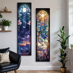 tapisserie murale décoration chambre rectangle floral paysage nocturne soleil étoiles bleu nuit violet rose