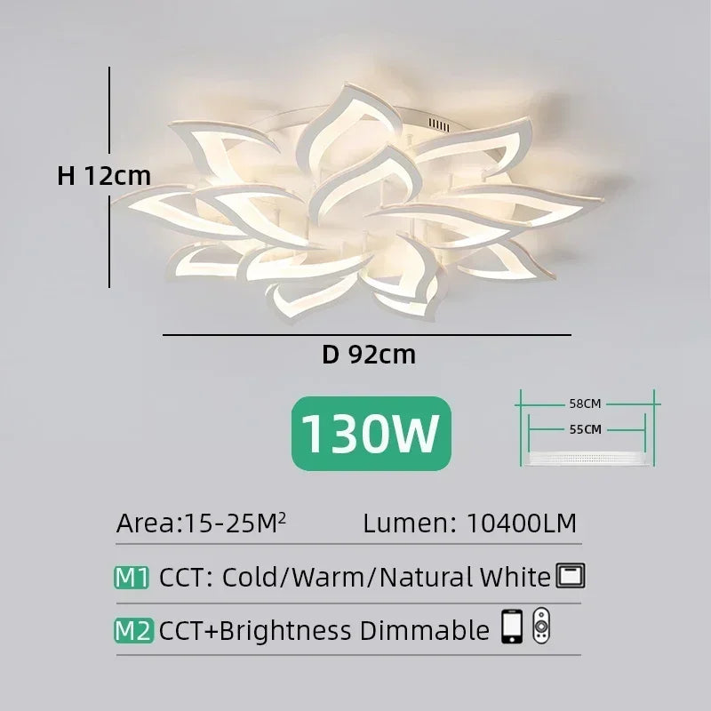 lampe moderne fleur lotus acrylique polie blanc noir réglable lumière chambre salon