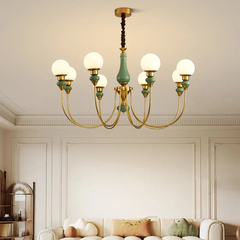 lustre moderne or vert brillant élégant salon chambre