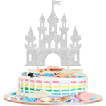 décoration gâteau château glitter princesse doré bleu rose anniversaire fête piquettes bambou