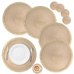 tapis table boho chic beige clair franges texture tissée sous verres ensembles sets deco