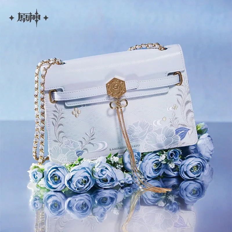 sac main cuir blanc imprimé floral chain dorée deco otaku fan cadeau
