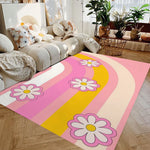 tapis sol moderne motif arc ciel beige rose doré chambre maison décoratif lavable
